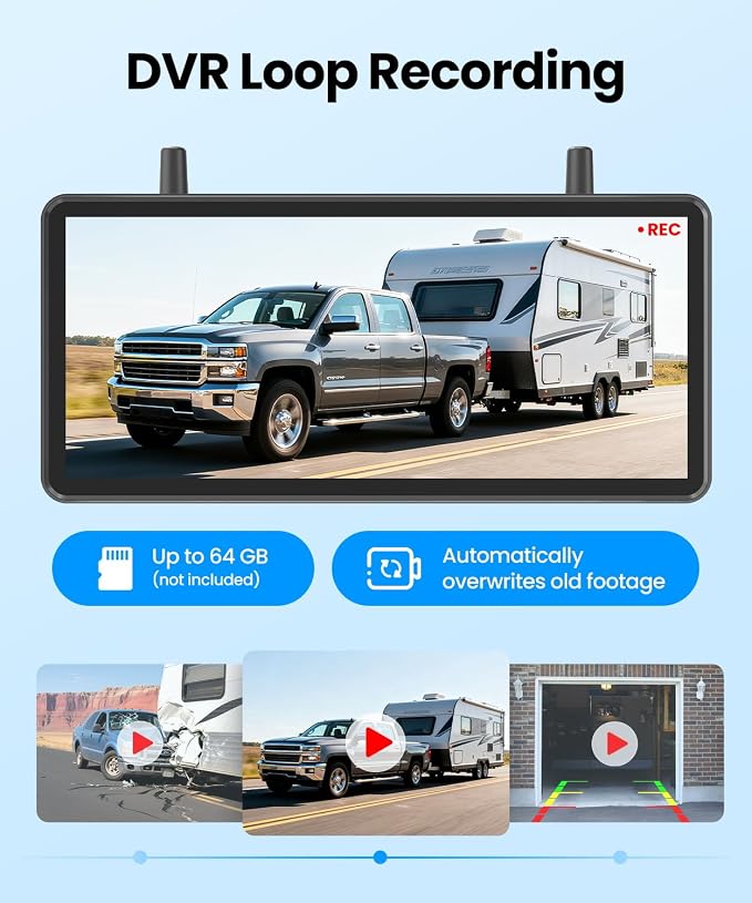 Solar Wireless Backup Camera, 3-Minute Easy Install | 7.2" HD Split-Screen, Dual Antenna Signal, 1080P Color Night Vision, DVR Recording Backup Camera for Car,Truck,Camper,Trailer