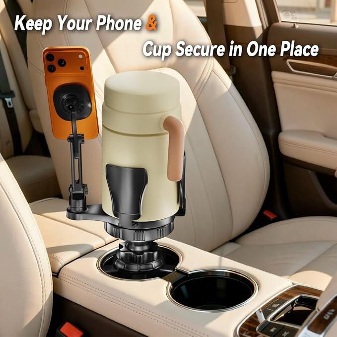 MagSafe Cup Holder Phone Mount, 2-in-1 Cup Holder Expander for Stanley Owala Yeti, Magnetic Phone Mount for iPhone & Samsung, Fits Large Tumblers & Bottles