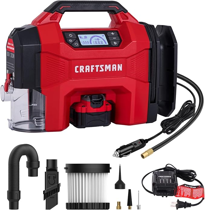 3-in-1 Cordless Portable Tire Inflator 160 PSI Air Compressor, 4.0Ah Battery & 12V Charger, Car Vacuum, Dust Blower & LED Light for Car, Bike, Ball, Inflatable Mat & SUP