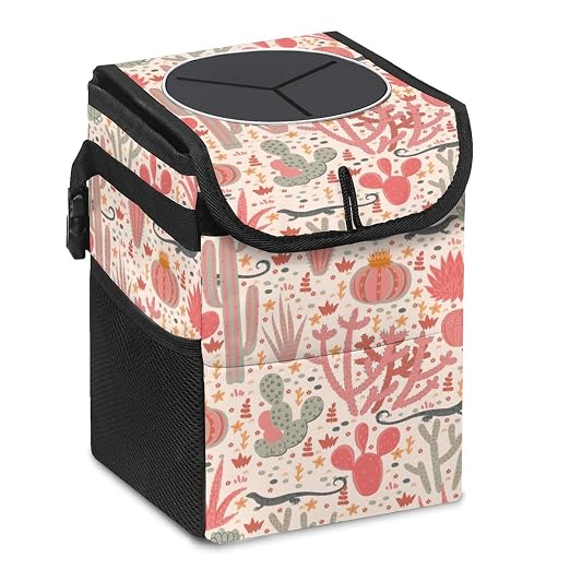 Tropical Cactus Car Trash Can, Waterproof Portable Mini Garbage Bin, Lightweight No-Install Waste Basket for Car Office Home, Cute Multifunctional Car Interior Accessory