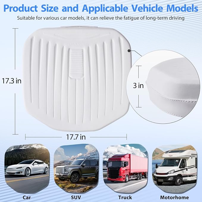 Nappa Leather Car Seat Cushion, Comfort Memory Foam, White | Waterproof, Non-Slip, Hand-held, Driver Seat Cushion for Long Driving, Fits Cars, Trucks, SUVs, Office Chairs, Wheelchair
