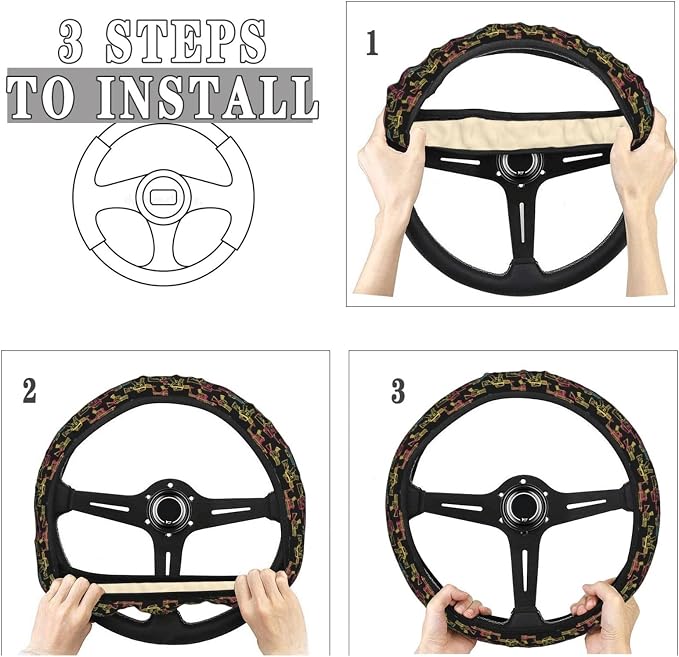 Neon Various Popular Guns Steering Wheel Covers Anti-Slip Elasticity Car Accessories Steering Wheel Protector Universal 15 Inch for Cars SUV Vehicle Truck