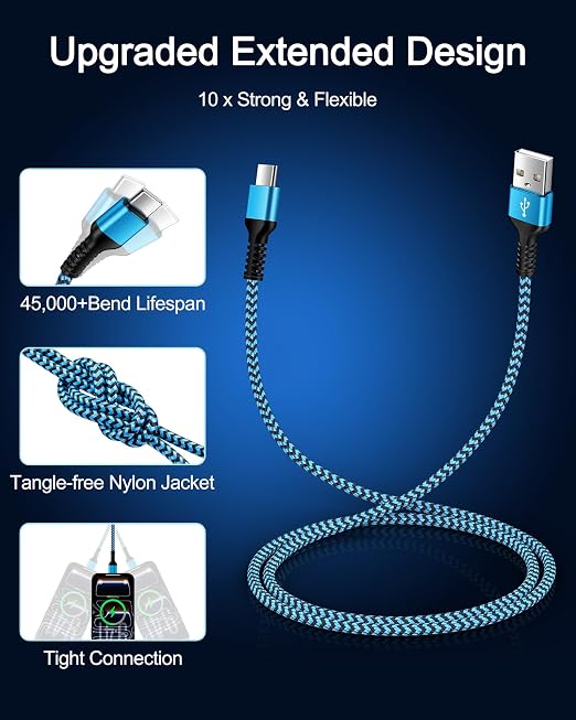 Charger Cord USB C Fast Charging Cable 10ft Long USB A to Type C Power Wire | for Samsung S26 S25 Edge S24 Ultra Z Fold7 Flip7 A17 A16 A37 Pixel 10 Pro XL Apple iPhone 17e 17 Air 16e 16 Pro Max 16Plus 15