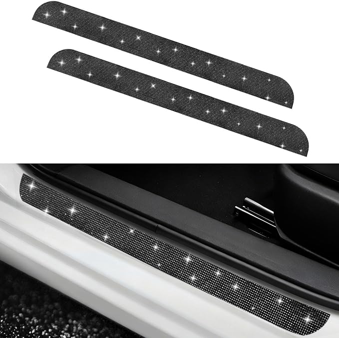 NETEPEM Bling Car Door Sill Protector 2PCS Car Door Edge Guard Rhinestones Door Threshold Protection 23.62x1.96 inch Anti-Scratch Strip Sticker Universal Bling Car Accessories(Black)