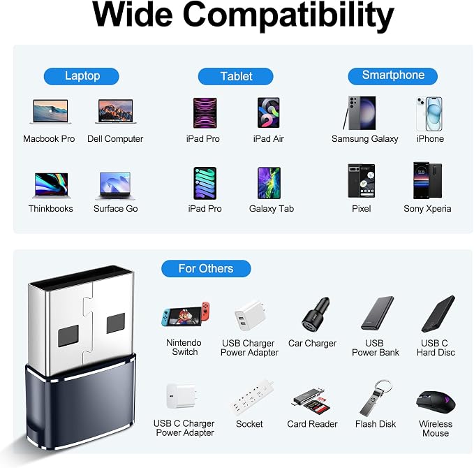 𝟒𝐏𝐚𝐜𝐤 𝐔𝐩𝐠𝐫𝐚𝐝𝐞𝐝 USB to USB C Adapter,Type-C Female to A Male Car Charger OTG Converter for Apple Watch Ultra 8 9 10,iPhone 16 15 14 13 Pro Max,Samsung S24,Nintendo Switch,AirPods,iPad,Car