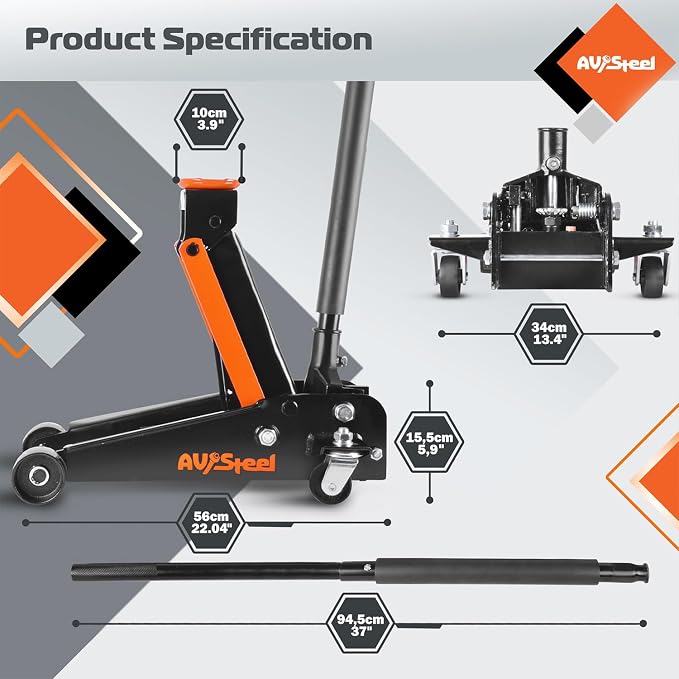 3 Ton Floor Jack (6000 lbs), Single Piston Steel Hydraulic Floor Jack, Lift Range 5.5" to 18.5", Fits Cars, SUVs & Standard Trucks - Not for Lifted Vehicles or Heavy-Duty Trucks