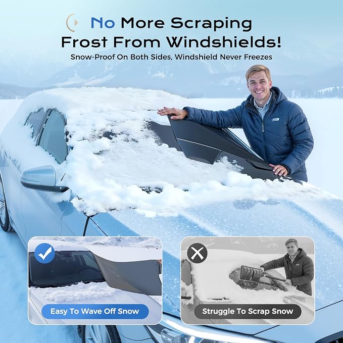 Coverado Windshield Cover for Ice and Snow, Duable 600D Oxford Fabric Waterproof Heavy Duty, Winter Windshield Frost Protector for Most Cars, SUVs, Trucks, Medium (67' x47'')