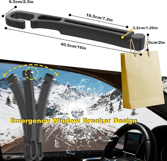 Car Seat Gap Filler 2 Pack with Organizer Hook Function & Car Glass Breaker,Prevents Small Items Tools from Falling Gap Stopper Seat Side Gap Filler for All Cars