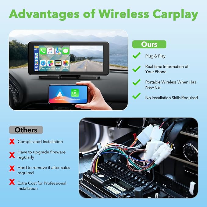 6.86" CarPlay Screen with Dual Dash Cam 2.5K Front 1080P Rear | Apple CarPlay & Android Auto, Mirror Link, Voice Control, GPS Navigation — Access maps, music and calls for daily drives.