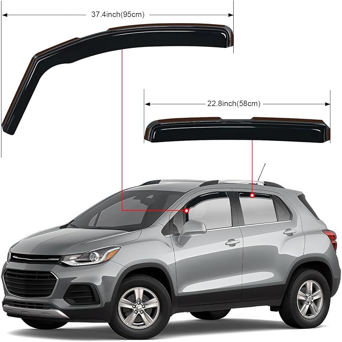 in-Channel Window Visors for 2015-2022 Chevrolet Chevy Trax 4-Door SUV, Smoke Rain Guards Vent Deflectors, Fits LS LT Premier, 4PCS