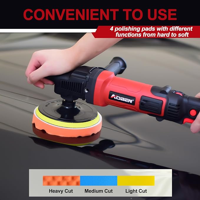 6/7 inch Buffer Polisher,Rotary Car Buffer,1600W Car Polisher Waxer Kit with 6 Variable Speed 1000-3500RPM & 4 Polishing Pads,Detachable Handle for Car Polishing and Waxing