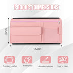 Car Visor Organizer, Leather Multi-Pocket Auto Sun Visor Storage Pouch with Sunglasses Holder, Card Holder, Zipper Pocket, Net Pocket, Pen Slot, Universal Interior Car Accessories (Pink)