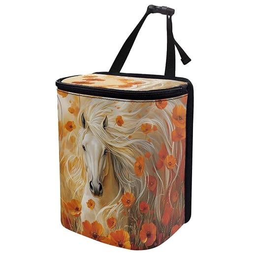 Horse Floral Print Car Trash Can with Lid, Leak Proof Auto Trash Bag Hanging Vehicle Garbage Can Multipurpose Storage Container for Back Seat Road Trip