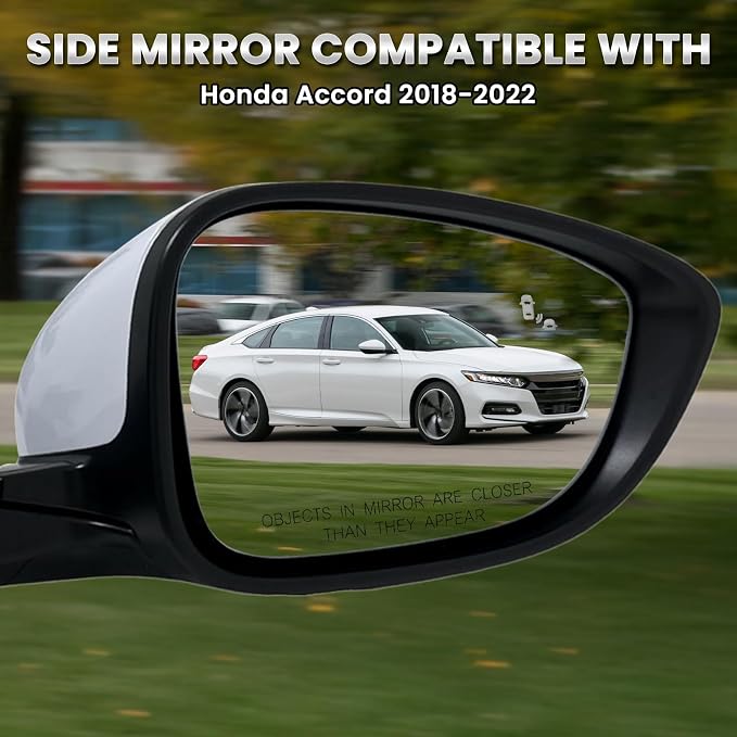 Right Passenger Side Mirror Compatible with 2018-2022 Honda Accord LX Sport Power Glass | Heated | with Blind Spot | Manual Folding Repalces HO1321329 (7Pins-Pearl White)