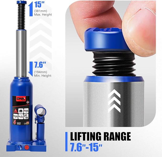 4 Ton / 8000 lbs Lifting Automotive Welded Hydraulic Bottle Jack for Car SUV Pickup, Auto Repair, with Manual Handle & Carrying Storage Case, Blue