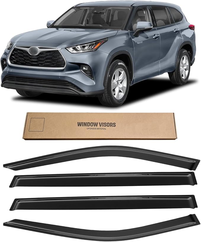Window Visor for Toyota Highlander 2020-2025, Rain Guards Shields Vent Deflector Shade Wind Dark Smoke 2021 2022 2023 20 21 22 23 24 25, Tape-On, 4PCS
