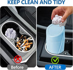 Mini Car Trash Can with Lid, Portable Garbage Can for Car, Leakproof Cup Holder Automotive Garbage Bin with 2 Rolls of Trash Bags, Small Trash Storage Can for Car Home Office(Light Blue)
