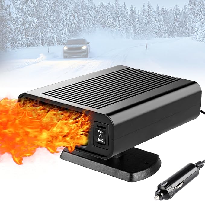 12V Dual-Mode Car Heater & Defogger, 150W Rapid Windshield Defroster & Cooler-Compact Design for Easy Cigarette Lighter Connection(M)