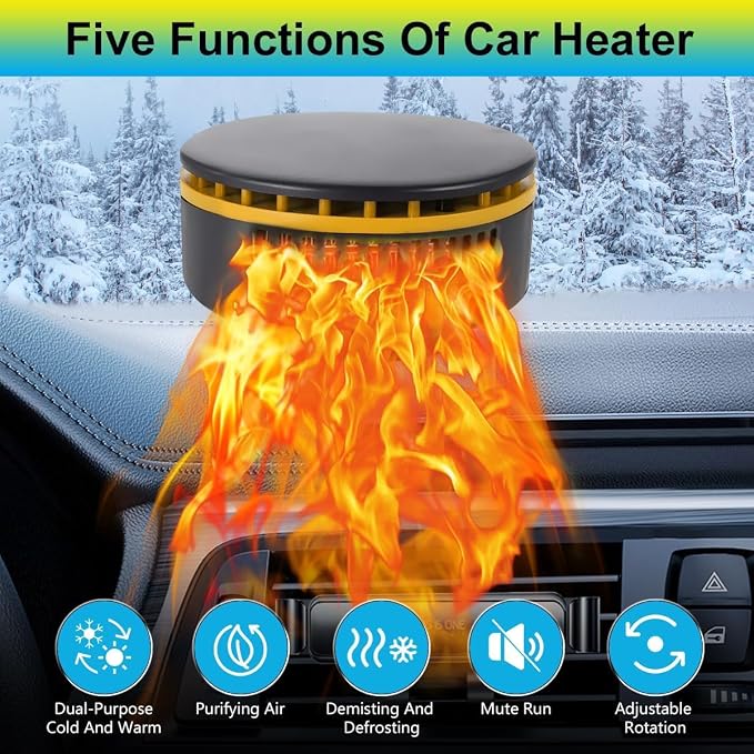 12V Car Heater,Portable Fast Heating Auto Car Heater Defroster Windshield Defogger Automobile Windscreen Heater Plug in Cigarette Lighter 360 Degree Rotary (Orange&Black)