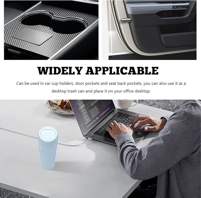 Car Trash Can Bin with Lid, Mini Vehicle Cup Holder Organizer Leakproof Garbage Bin, Waterproof Cup Type Trash Can Multi-Function Storage Container for RV Home Office (Light Blue)