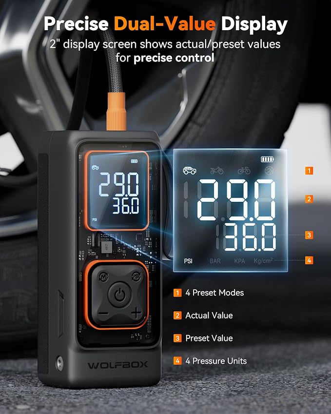Cordless Tire Inflator Portable Air Compressor, 150PSI Air Pump for Car Tires, Motorcycle, Bicycle & Ball, with Smart Digital Pressure Gauge, Auto Shut-Off & LED Flashlight