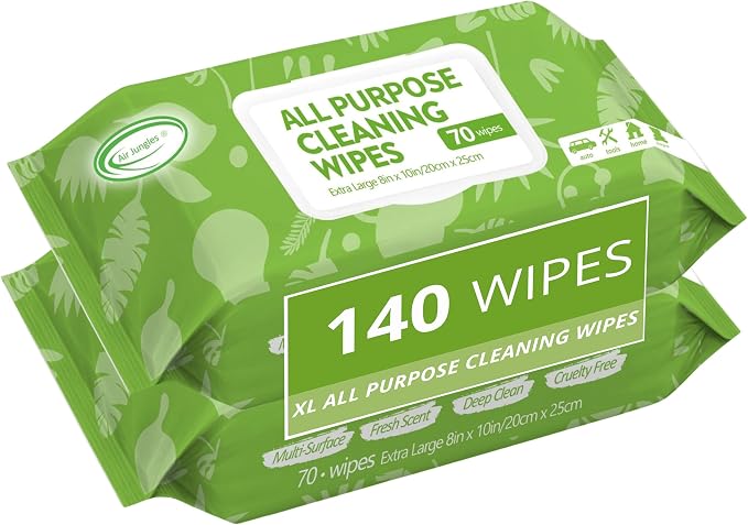 All Purpose Cleaning Wipes for Car and Home 70 Count (Pack of 2), Extra Large 8" x 10" Heavy Duty for Car Interior Vinyl, Kitchen, Bathroom, Countertop, Furniture, Tool - Non-Toxic