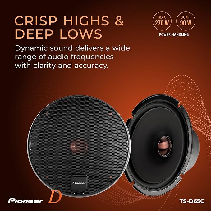 D-Series TS-D65C 6.5” 2-Way Speakers (Pair) – 270W Max, Crisp Highs + Clear Vocals, Ideal Factory Upgrade, Add an Amplifier for Even Better Performance