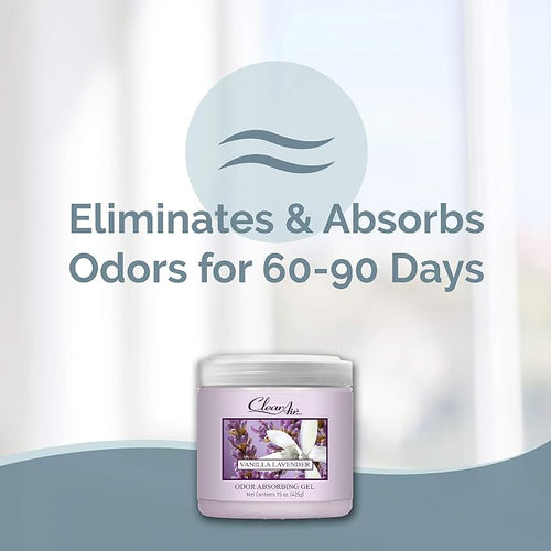 15oz Gel Odor Eliminator - Absorb & Remove Strong Odors from Pets, in Bathrooms, Basements, Garage, Cars, RVs & Boats - Eliminate Tough Odors with Essential Oils (Vanilla Lavender, 2-Pack)