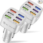 Car Charger Adapter, 6 USB Multi Port, Fast Charger, Include QC 3.0 and 5 Other Ports, Car Interior Accessories, Fit for iPhone 13/12/11/pro, Samsung Galaxy/Note S10/S9/S8 - White（2PCS）