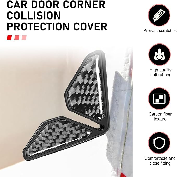 2 PCS Car Door Corner Protector Edge Guards, PVC Carbon Fiber Style Anti-scratch Guard, Waterproof Self-adhesive Protective Decoration, Universal for Most Vehicles (Black & 02)