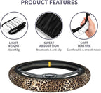 Leopard Print Steering Wheel Cover Universal 14.5-15 Inch Non-Slip Cheetah Car Accessories