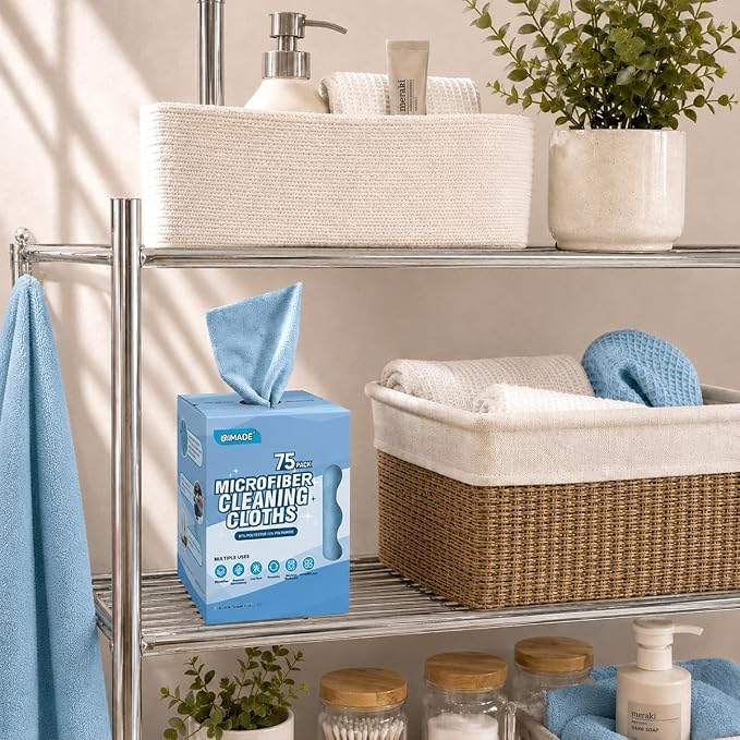 Microfiber Cleaning Cloth, 75 Sheets Microfiber Towels for Cars Commercial Grade Washcloths Lint-Free Bulk Shop Towel Cleaning Rags for Household Restaurant Garage Housekeeping, 11"x 9", Blue
