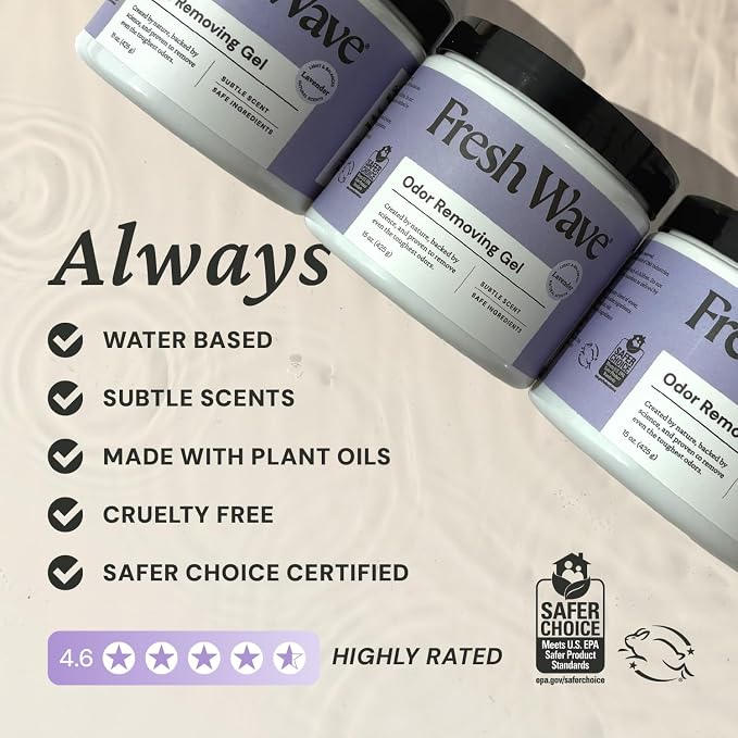 Lavender Odor Removing Gel, 15 oz. | Odor Absorbers for Home | Safer Odor Relief | Natural Plant-Based Odor Eliminator | Every 15 oz. Lasts 30-60 Days | for Cooking, Trash & Pets