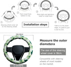 Green Plush Flowers Steering Wheel Cover Auto Jacquard Steering Wheel Protector, Anti-Slip, Breathable, Absorbing Sweat, Universal Car Accessories 14.5–15 inch,Fit for Most Car, Trucks, SUV