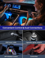 RGB+IC Car LED Lights, Smart 72 LED Car Interior Lights with App Control, 16 Million Colors Under Dash Light with Music Mode, Scene Mode, 2 Lines Design Light for Cars SUVs Trucks with Car Charger