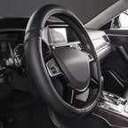 Classical Leather Automotive Universal Steering Wheel Covers,Universal Fit for Suvs,Trucks,Sedans,Cars,Vans,14.5-15inch Anti-Slip Safety Comfortable Desgin(Black)