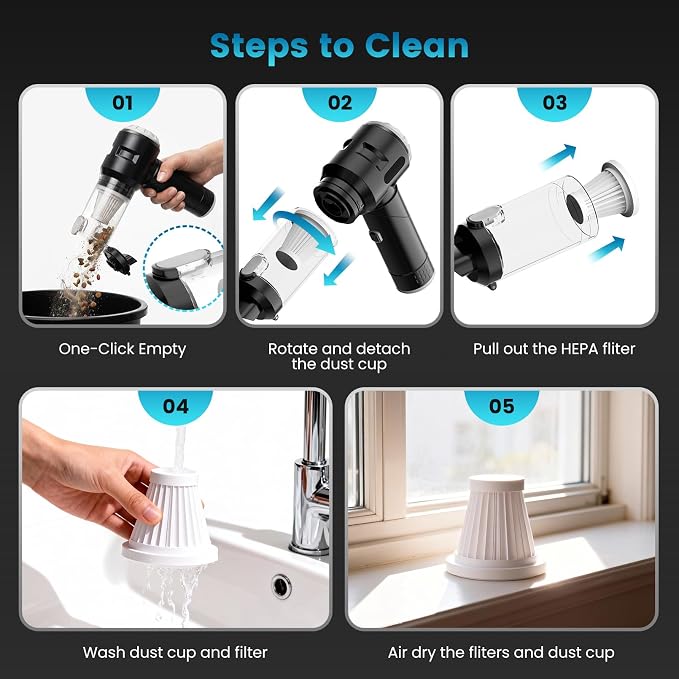 Handheld Car Vacuum Cleaner,25000PA Strong Cyclonic Suction Foldable Mini Vacuum Portable Cordless with Digital Display and One Touch Dust Removal for Car, Home, Office, Kitchen (Silver)