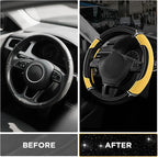 Leather Steering Wheel Cover - Made with PVC Leather - Anti-Slip, Universal Fit 14 1/2 inches to 15 inches - Yellow