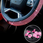 New Diamond Leather Steering Wheel Cover with Bling Bling Crystal Rhinestones, Universal Fit 15 Inch Car Wheel Protector for Women Girls Pink Diamond