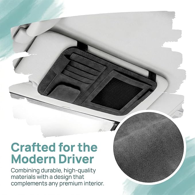 Car Sun Visor Organizer, Multi-Pocket Vehicle Sun Visor Storage Pouch with Sunglasses Clip, Auto Interior Sunshade Eyeglasses Card Holder Organizers, Universal for SUV Sedan Truck (Black)