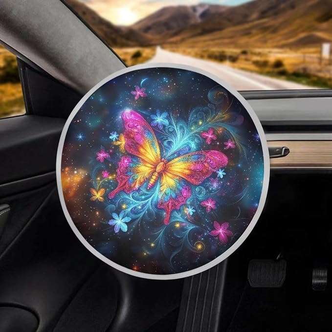 Steering Wheel Sun Shade Cover Galaxy Butterfly Car Accessories 17 inch Anti-Heat Steering Wheel Cover for Blocking Sun & Heat,Cooling Steering Wheel Cover for Summer