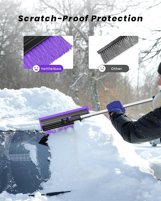 2025 Extra Long 55.7" Ice Scrapers for Car Windshield Multi-Functional Detachable Car Ice Scraper with Foam Grip and 270° Pivoting Brush Head Snow Brush for SUV Truck Auto(Purple)