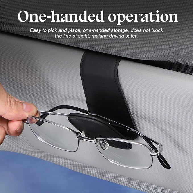 Sunglasses Holder for Car Sun Visor, 2 PCS Magnetic Leather Eyeglass Hanger, Sun Glasses Mount Clip on Visors, Ticket Card Cash Organizer, Auto Interior Accessories (Light Beige)