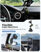 Magnetic Car Phone Holder, Ultra Stable Windshield Phone Mount, Strong Suction Cup & Powerful Magnetic, 360° Rotatable, Durable Premium Aluminum Alloy, for All Vehicles & All Smartphones