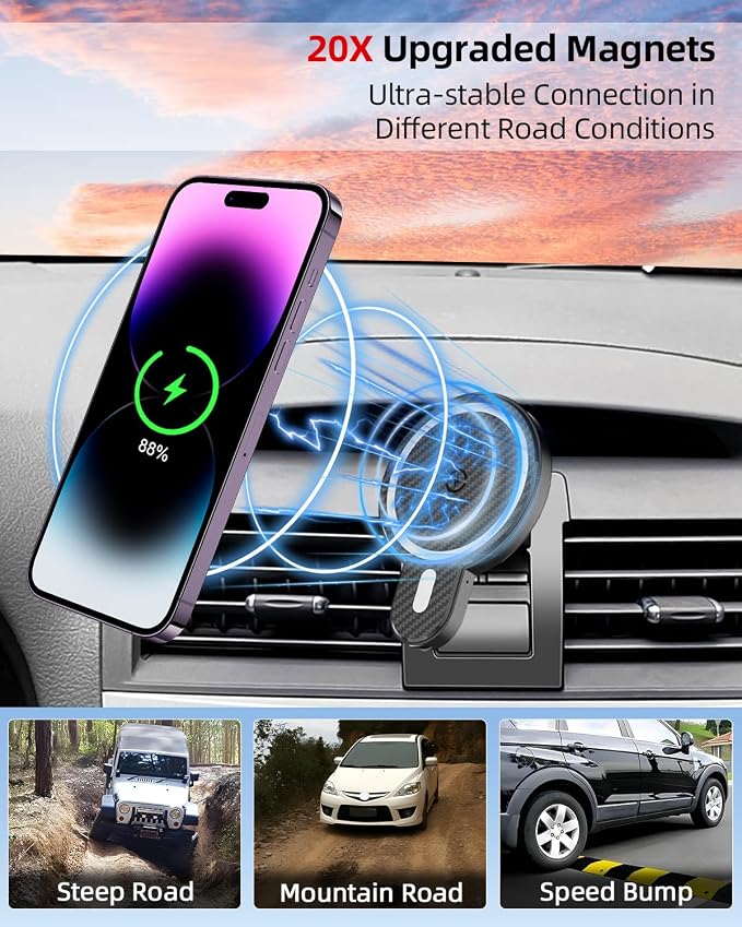 PZK Car Phone Mount for Toyota Camry 2007-2011 Accessories Custom Air Vent | Magnetic 15W Fast Wireless Charger Car Phone Holder with Magsafe 360° Rotation Hands-Free Cell Phone Cradles for iPhone