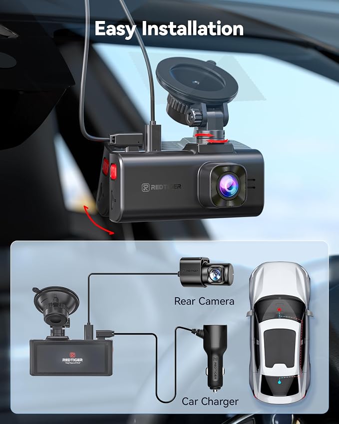 F7NA 4K Dual Dash Cam, STARVIS 2 IMX678, 8MP, 5GHz WiFi (20MB/s Fast Download), 4K Front 1080P Rear, GPS, Voice Control, WDR, HDR Night Vision, 24H Parking Mode, Support 512GB Max(No SD Card)