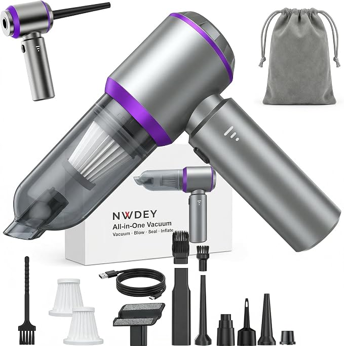 Car Vacuum Cleaner High Power 20000Pa – Cordless Handheld Mini Vacuum & Air Duster for Car Detailing, 3-Speed Brushless Motor, 6000mAh Battery (Upgraded Purple)