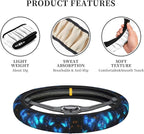 Butterfly Blue Steering Wheel Cover + 2 Cup Coasters - Neoprene Non-Slip, Breathable Elasticity Universal Fit 14.5-15.6 Inch for Cars/Trucks/SUV - Car Interior Decoration