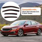 Window Rain Guards Compatible with 2016-2021 Honda Civic 10th 4-Door Sedan, 4pcs Smoke Tint Vent Deflectors Window Visors Outside Mount Tape On Style Acrylic Set of 4 Front+Rear