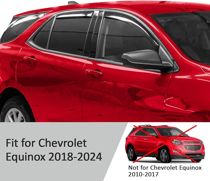 in-Channel Rain Guards for Chevy Equinox 2018–2024 – Window Visors & Vent Deflectors, Extra-Durable Polycarbonate Car Window Rain Guards for Chevrolet Equinox, 4-Piece Set